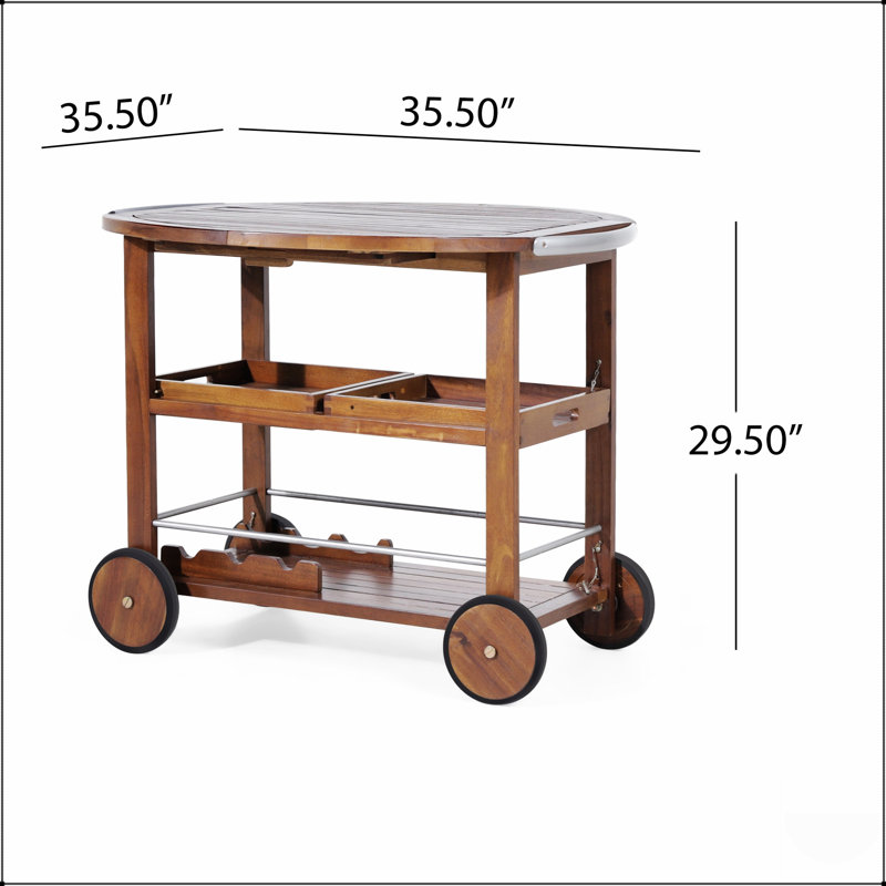 Chariot-bar réglable avec plateaux amovibles et rangement pour le vin, parfait pour les réceptions intérieures et extérieures.