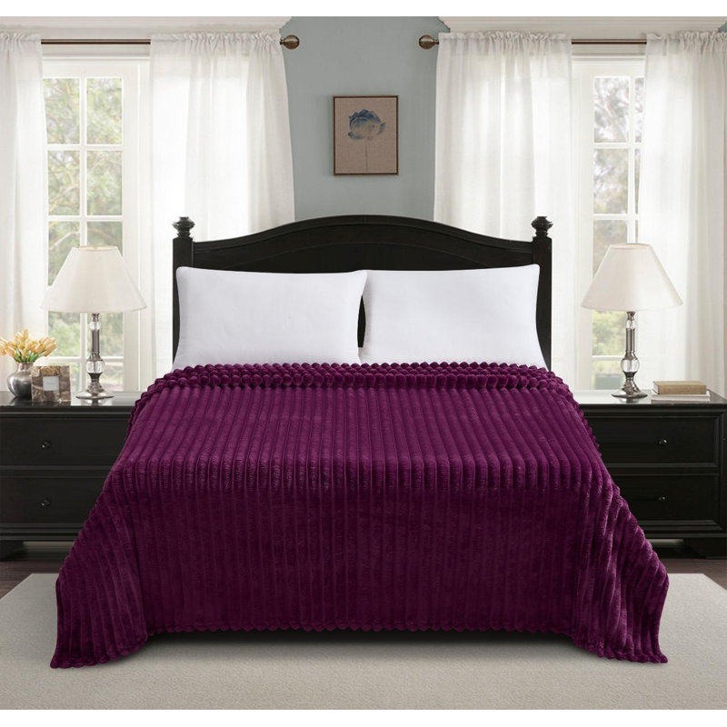 Luxury Soft Warm Ribbed Throw Faux Fur Blanket Sofa Bed Chair Fleece Small Large Machine Woven Throw Blanket, Aubergine