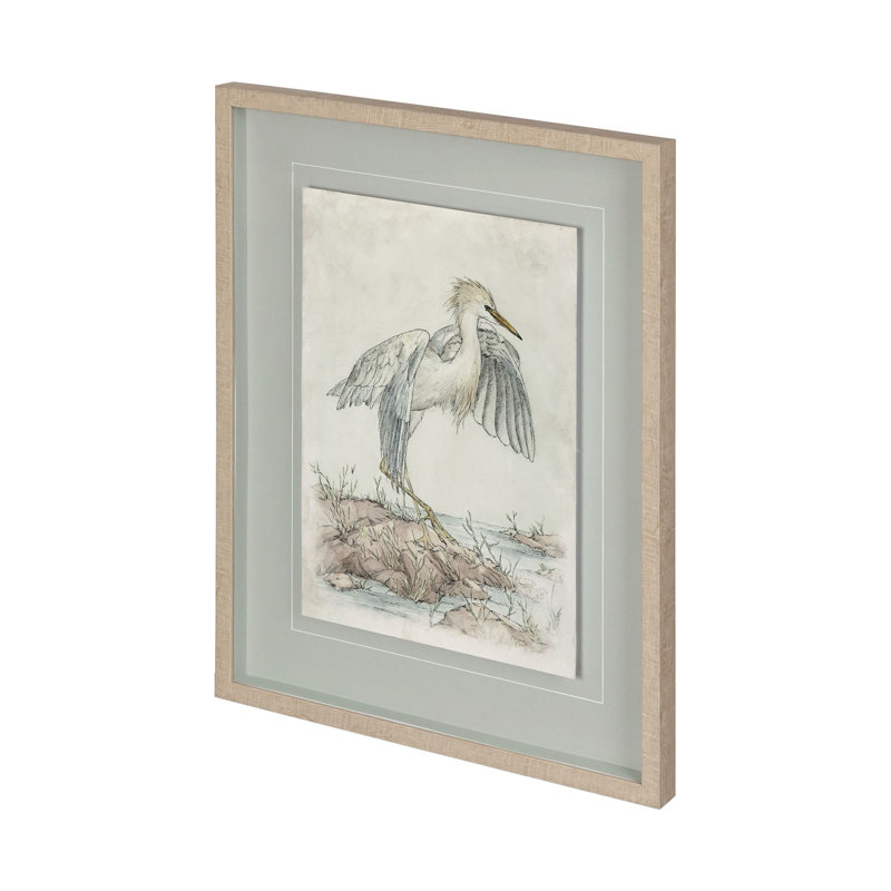 Sandhill Crane, reproduction d'art texturée encadrée à la main avec passe-partout, Aigrette