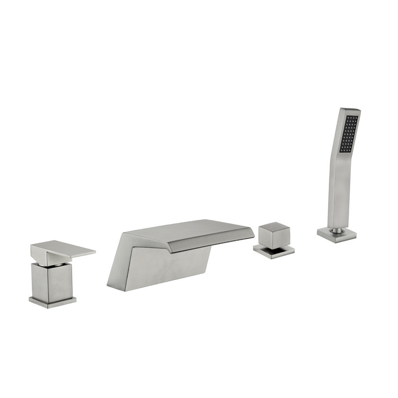 2 Handle Deck Waterfall Faucet with Diverter, Brushed Nickel