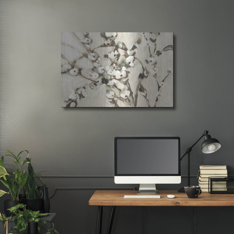«Wild Floral Branches Neutral» par Katrina Pete, art mural en métal, H 24 po x l 36 po