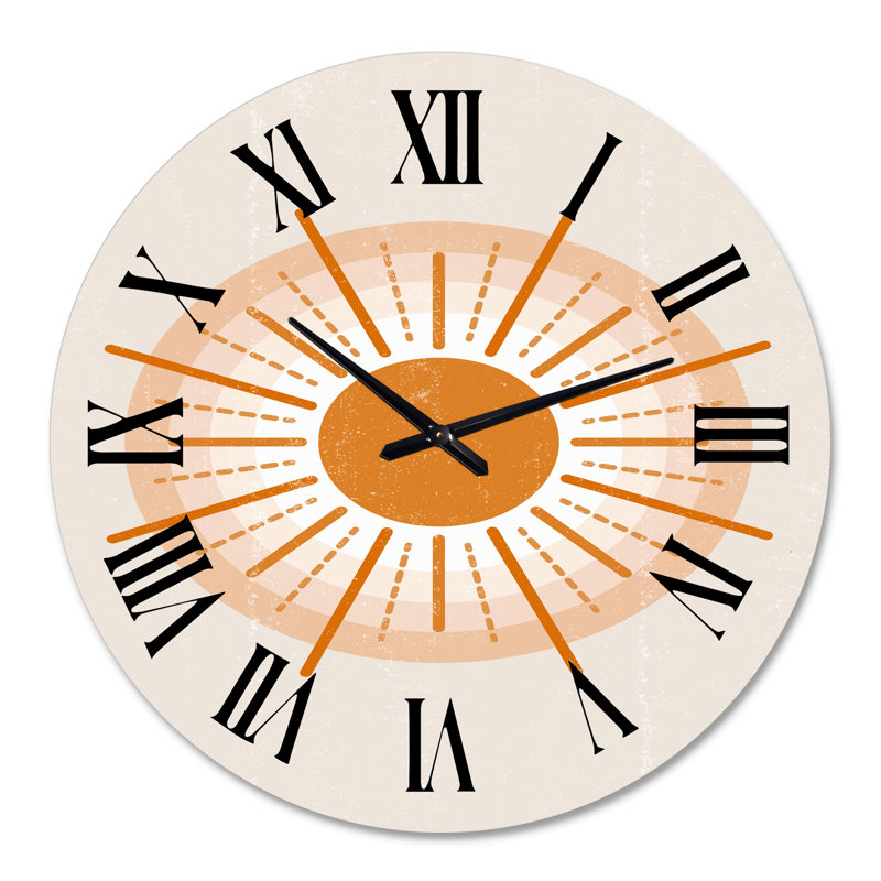 Minimal Orange Radiant Sun II - Modern wall clock, Oversized