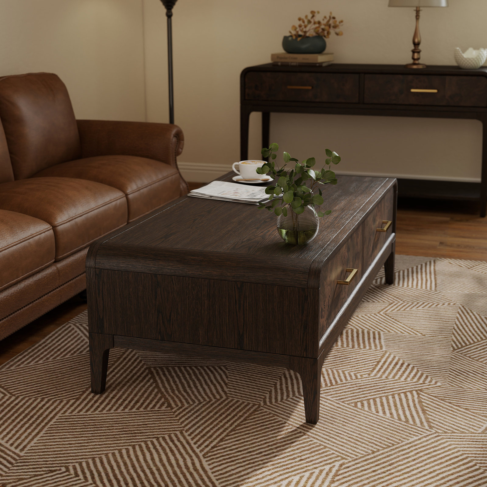 Sixto 52" Burl Wood Coffee Table with Storage, Coffee