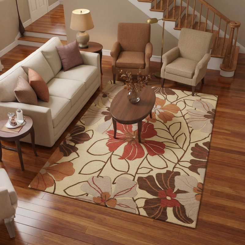 Jonas Authentic Hand-Tufted Handmade Orange, Red, Brown & Gray Modern Floral Wool Area Rug, 7' x 10'