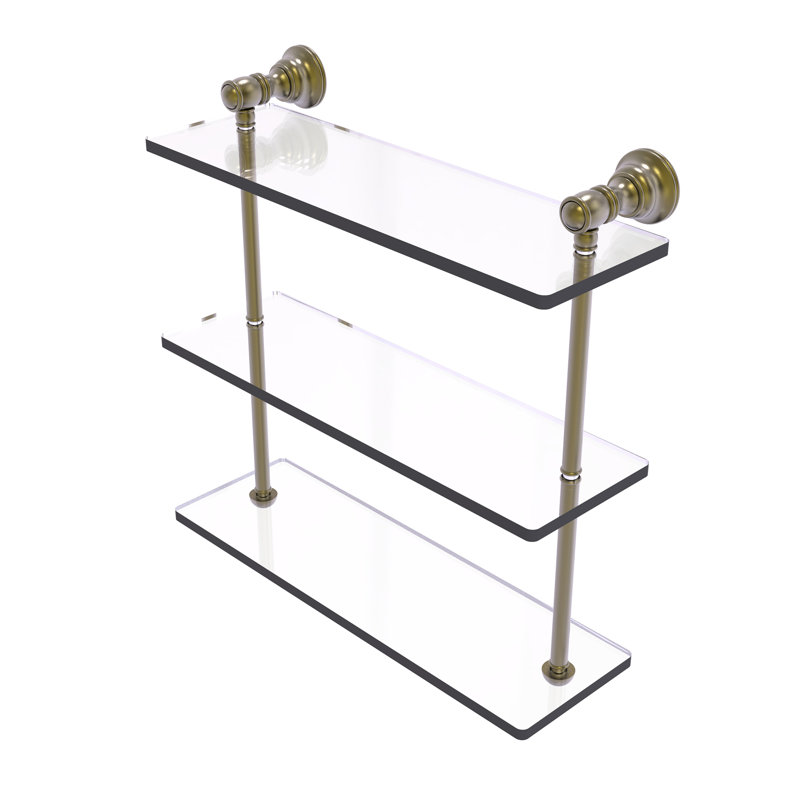 Freyja 3 Piece Glass with Towel Bar, 16" H x 16" W x 5.54" D, Antique Brass