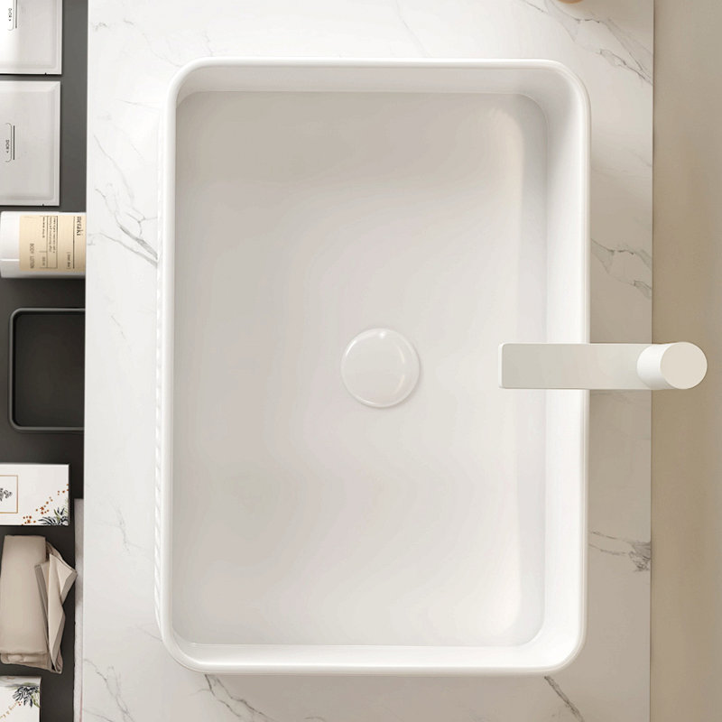 Lavabo de salle de bain 20 po, vasque rectangulaire en céramique rayée sans robinet, sans armoire, Blanc