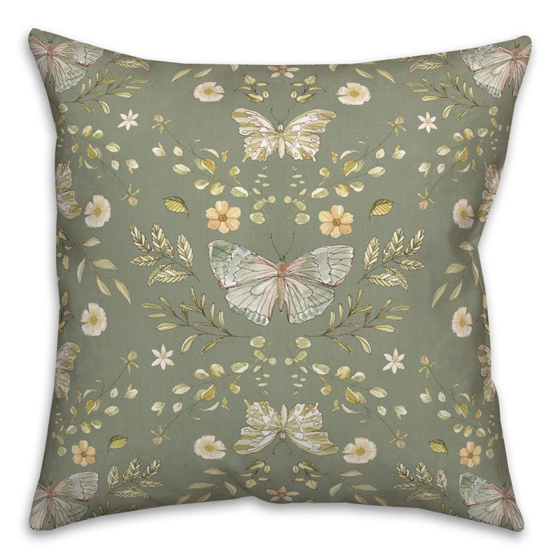 Floral Reversible Throw Pillow, Olive