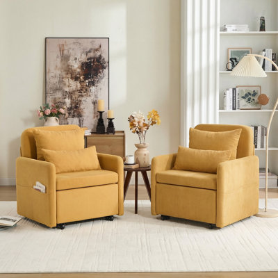 87'W Set Of 2 Linen 3-In-1 Convertible Chair Beds, Adjustable Backrest Extra Long 3-Section With Cushions & Storage Bag