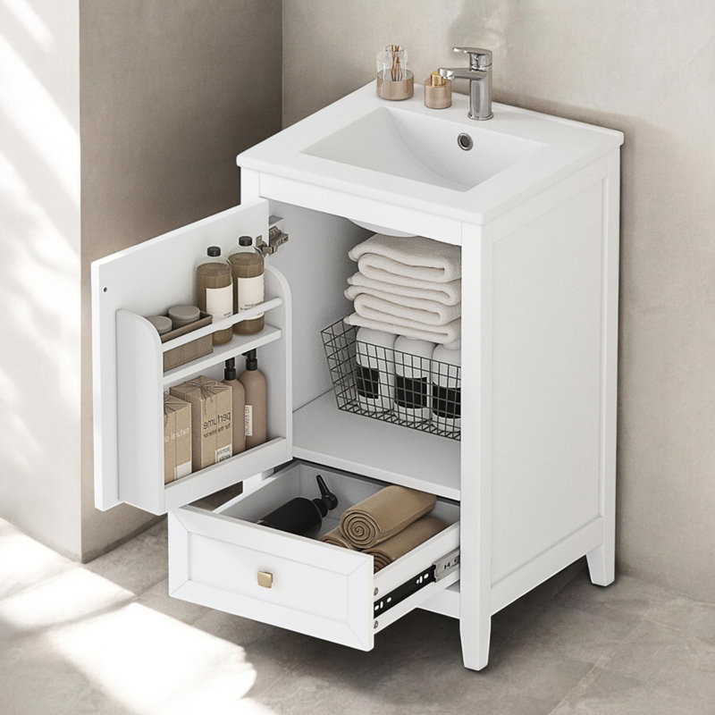  Meuble-lavabo simple 20 po avec lavabo en céramique blanche, Blanc