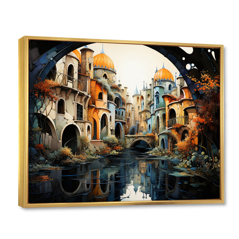 Orange Canal, H 24 po x l 32 po x P 1 po, Cadre flottant doré