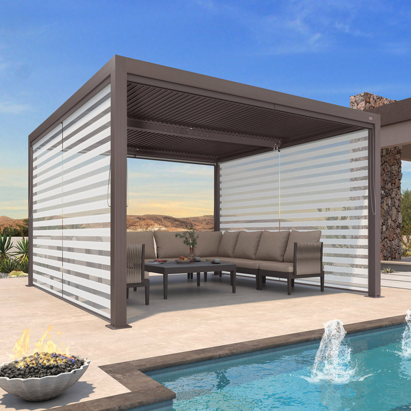 12 Ft. W x 12 Ft. D Aluminum Pergola with Roller Shade, 2 Short Side