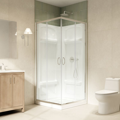 Breeze Square 36 in. L x 36 in. W x 75.63 in. H Corner Shower Kit in Chrome, Clear Sliding Doors, Acrylic Walls, and Pan