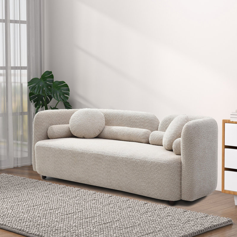 Canapé 2 places en tissu bouclé beige pour salon, design, confort ergonomique, assise spacieuse, style minimaliste, bon support, doux pour la peau et respirant