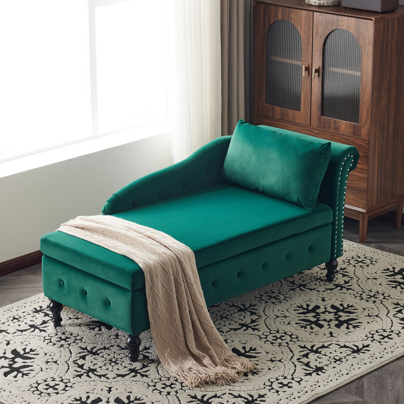 Getchell Velvet Chaise Lounge, Green