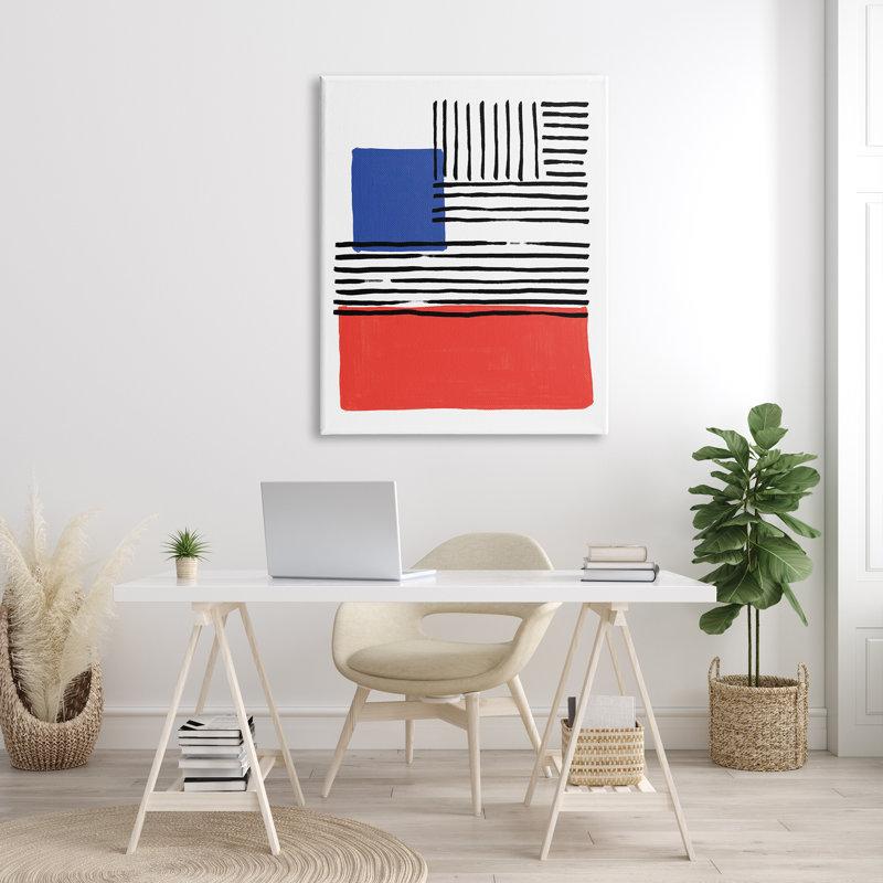 Bleus rouges, lignes audacieuses - impression, H 48 po x l 36 po, Toile tendue