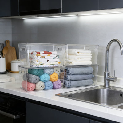 Clear Stackable Storage Bins With Lids And Handles, 4-Pack Extra Large Plastic Organizer Containers For Pantry, Kitchen, Fridge, Cabinet, Closet, And Bathroom Organization