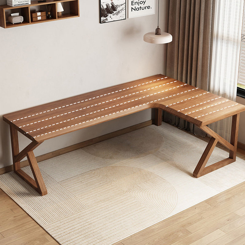 Bureau en bois massif en L noyer clair, H 29,53 po x l 62,99 po x P 47,24 po, Retour à droite