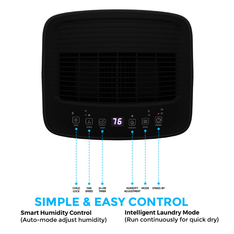 Console Dehumidifier, 46cm H x 25.5cm W x 22cm D, Black