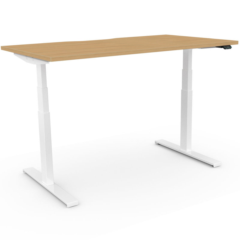 Arnesia Adjustable Metal Base Standing Desk, 123cm H x 140cm W x 80cm D, White, Ferrara Oak