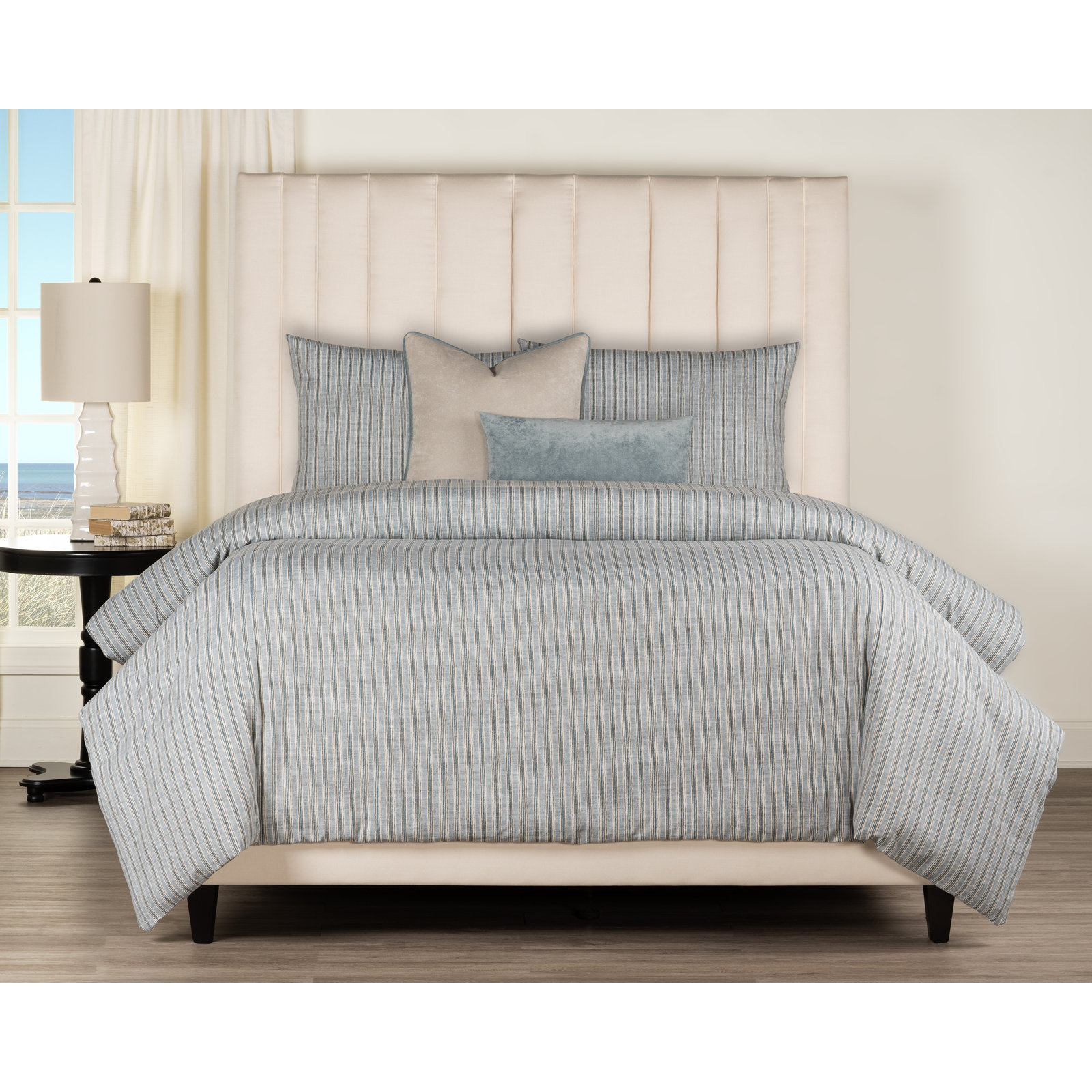 Birch Lane Hamilton Denim Farmhouse 7-Piece Duvet Cover Set, Blue Striped, Queen Duvet Cover + 6 Additional Pieces