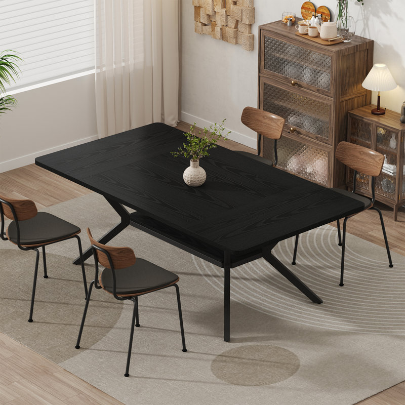 Table de salle à manger de coin rectangulaire 63 po 63 po avec tablette de rangement pour 4 à 8 personnes, Noir
