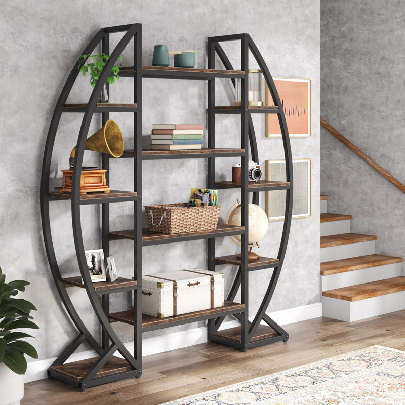 Penzane 69.68" H x 55.11" W Steel Etagere Bookcase, Brown
