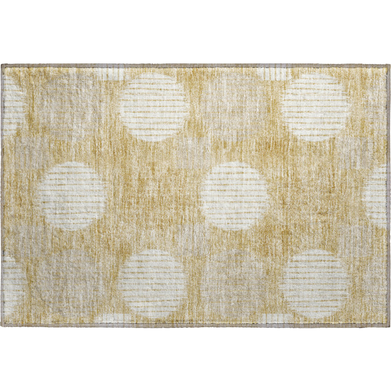 Premium Machine Washable Prisco Gold Rug, Rectangle 1'8" x 2'6"