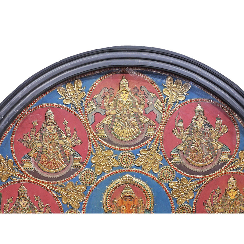 Déesse Ashtalakshmi Tanjore, peinture avec détails en or 24 carats pour richesse et prospérité, autel, art mural