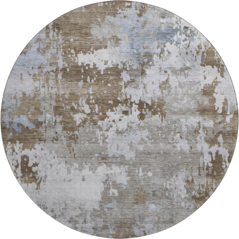 Premium Machine Washable Mayfield AMF2142 abstract Rug, Chocolate, 8' Round