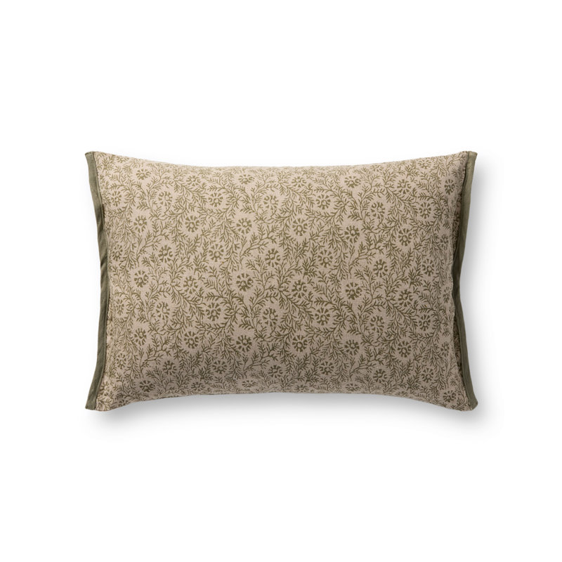 Loloi Accent Pillow, Green Floral, Rectangle 13"H x 21"W
