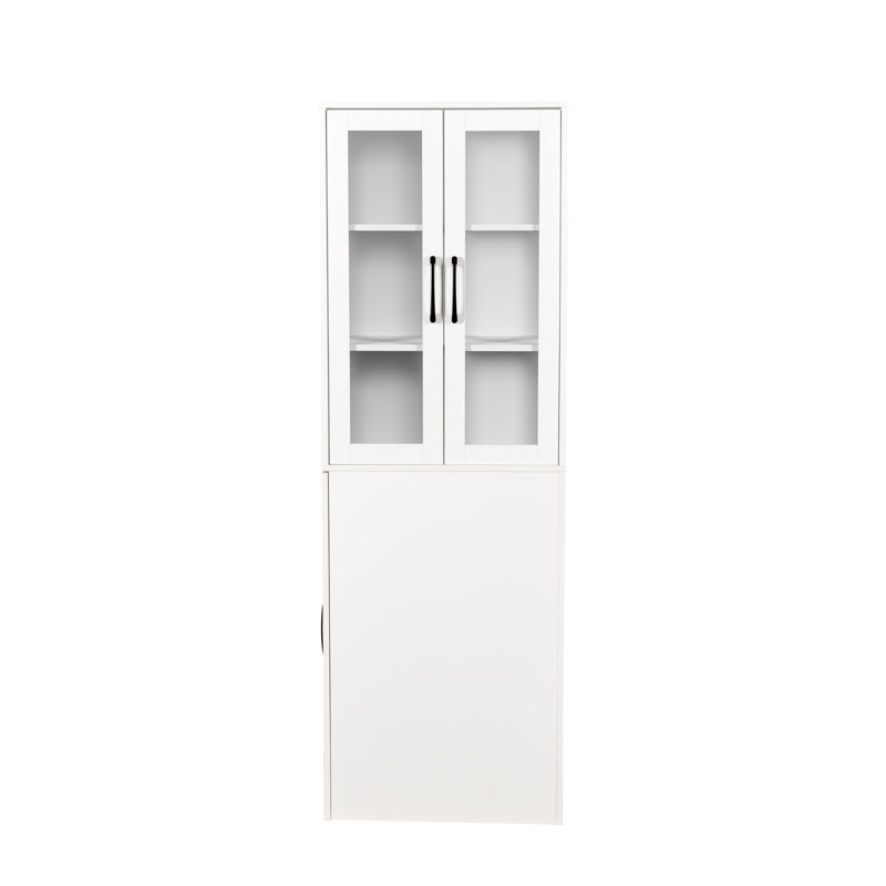 71.33" H 4 Tier Multi-functional 2 Glass Doors Pull-out Storage Modern Wooden Display Cabinet For Living Room And Store Organization High Multi