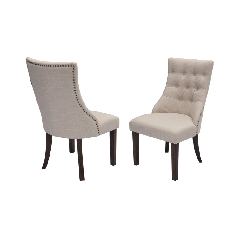 Rackley 19'' H Tufted Linen Upholstered Side Chair, Beige, 2