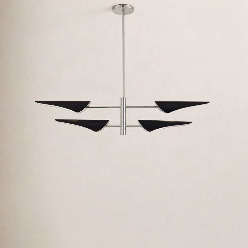 Lustre linéaire moderne unique à 4 lumières Cortina, Nickel brossé, Noir