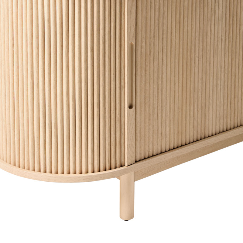 Dragelin Modern Reeded TV Stand with Open Storage, Coastal Oak, 70"