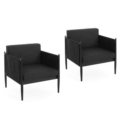 2 Pcs Black Aluminum Club Chairs For Garden Use - Modern Aesthetic, Rust Technology, Water Cushions, 29.85 Tall Decor Clean Lines Design, Frame, Breathable & Skin Foam Filled