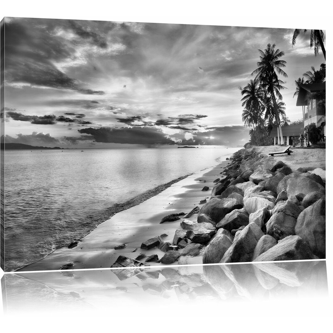 Leinwandbild Wundervolle Strandhütten am Meer in Monochrom