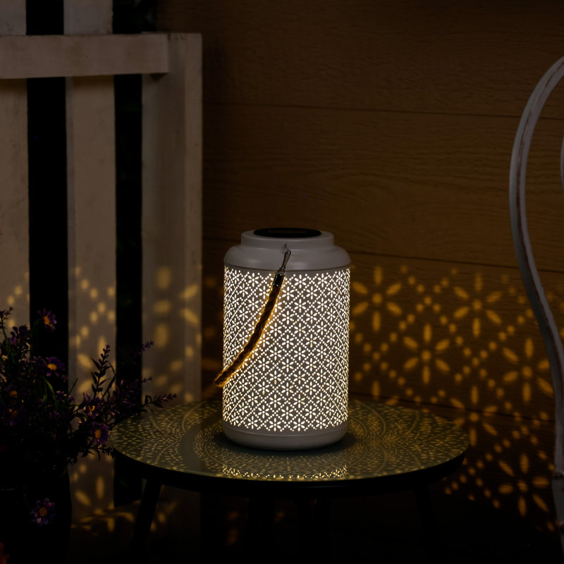 10" Off-White Iron Solar Hanging LED Lantern