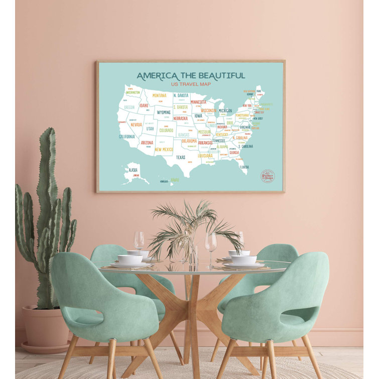 Winston Porter August Grove® The United States Push Pin Map, Pushpins  Included, 24x17 Aqua, Unframed