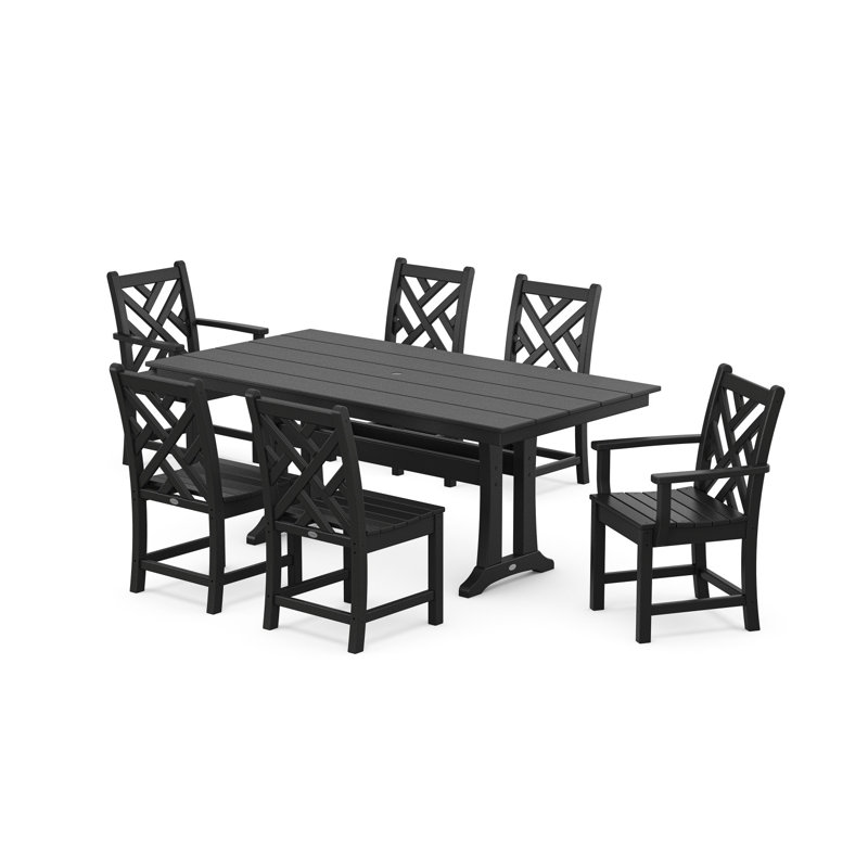 Chippendale 7-Piece Farmhouse Trestle Dining Set, Black