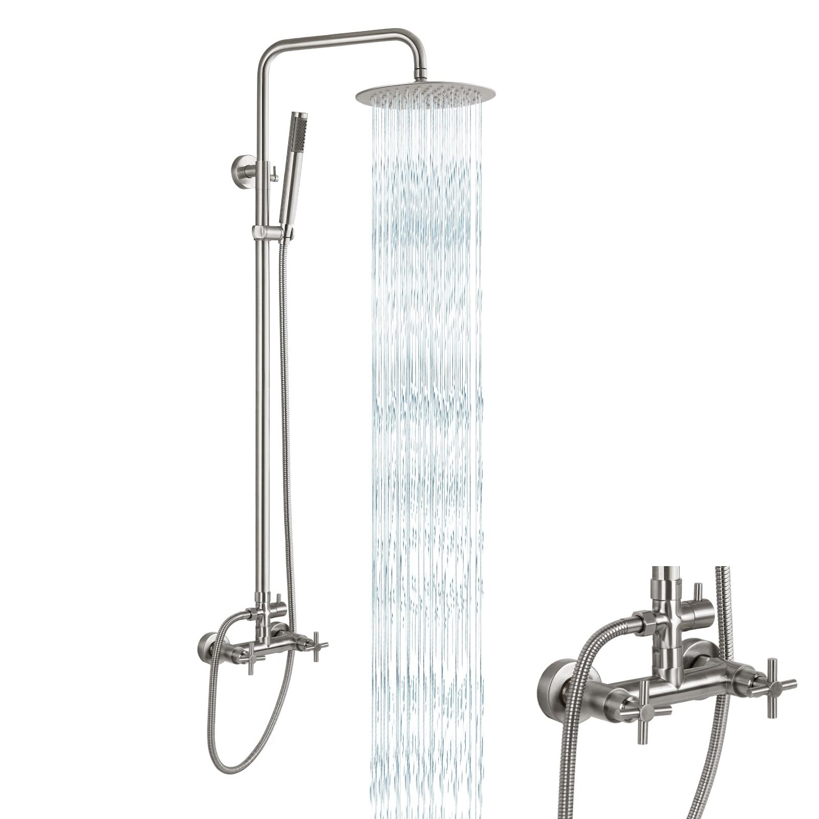 FUNDUXA Stainless Steel Wall Mounted Outdoor Shower with Detachable