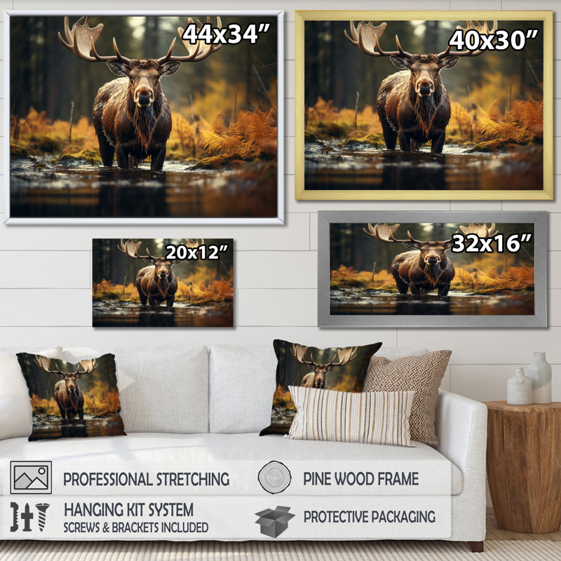 «Canada Majestic Moose III», art mural Canada large, H 12 po x l 20 po x P 1 po, Encadrement argenté