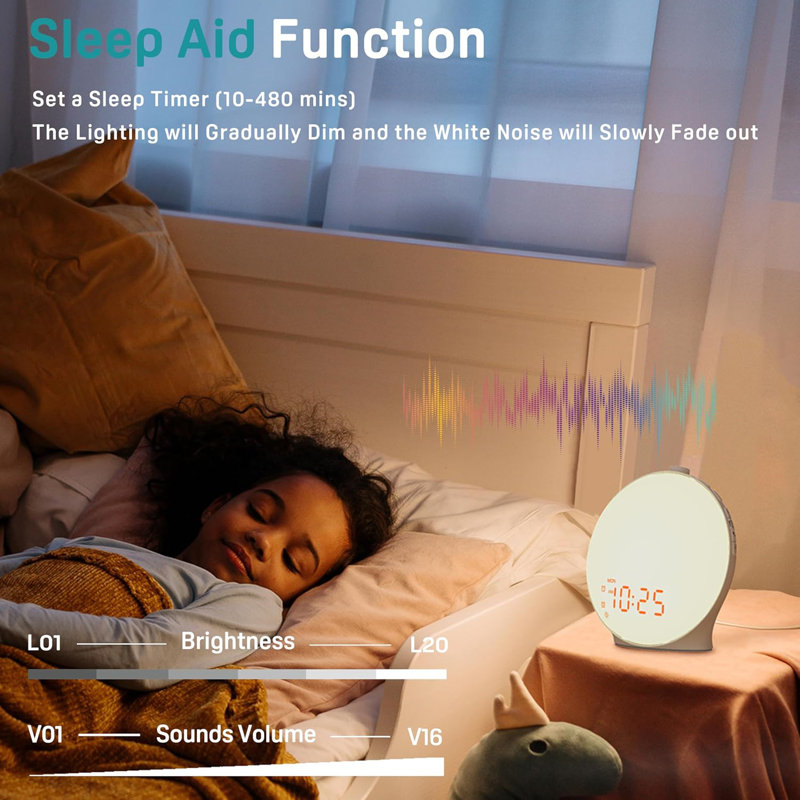 Alarm Clock White Noise Sound Machine With 25 Soothing Sounds 17 Nightlights Bluetooth Speaker Wake Up Light Alarm Clock