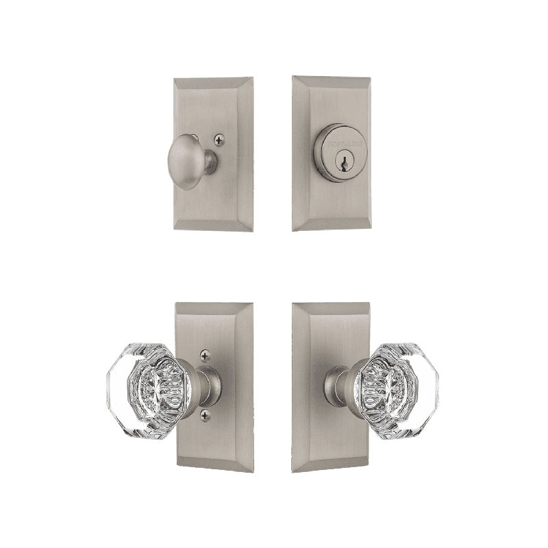 Nostalgic Warehouse Studio Entry Set with Waldorf Crystal Knob, Satin Nickel, 2.75