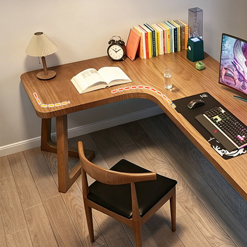 Bureau d'écriture en bois massif en L de couleur châtaignier clair
