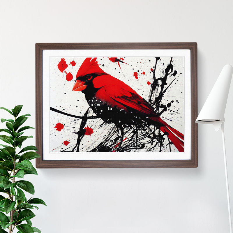 Cardinal Bird Splash Vol.1 - Single Picture Frame Painting, 34cm H x 46cm W x 2cm D, Walnut Framed