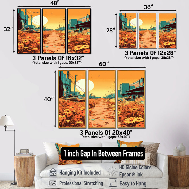 Ensemble de salon Gribble - City Buildings Wall Art, Cadre flottant noir, H 40 po x l 60 po x P 1 po