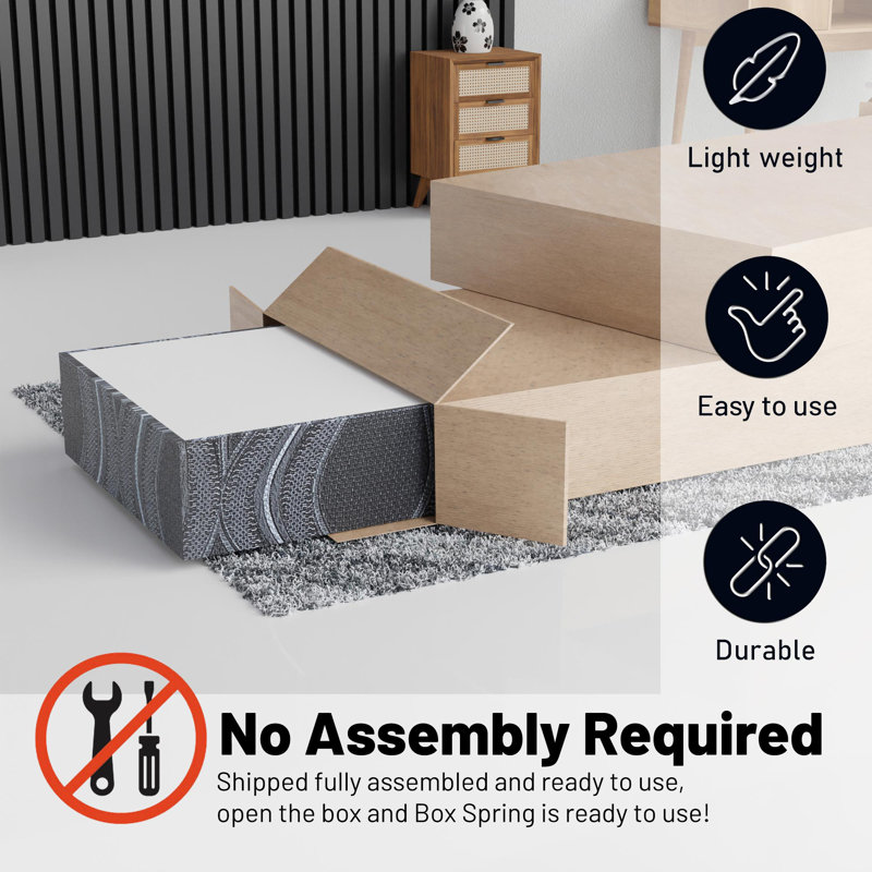 Wood Box Spring/Foundation With Legs For Mattress Support, Heavy-Duty Structure, Fully Assembled, No Need For Bed Frame, Queen, Black