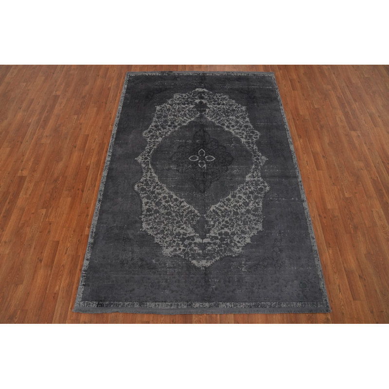 Tapis à motif de médaillons floraux élégants et rétro gris 5 x 7