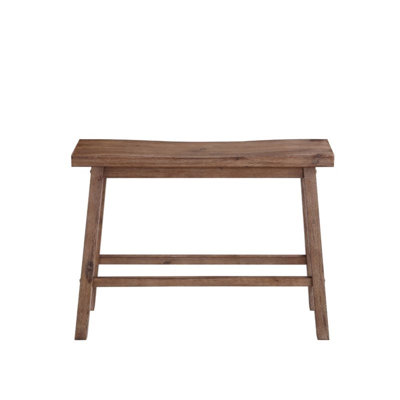  Acacia Wood Farmhouse Contoured Saddle Bench in Barnwood