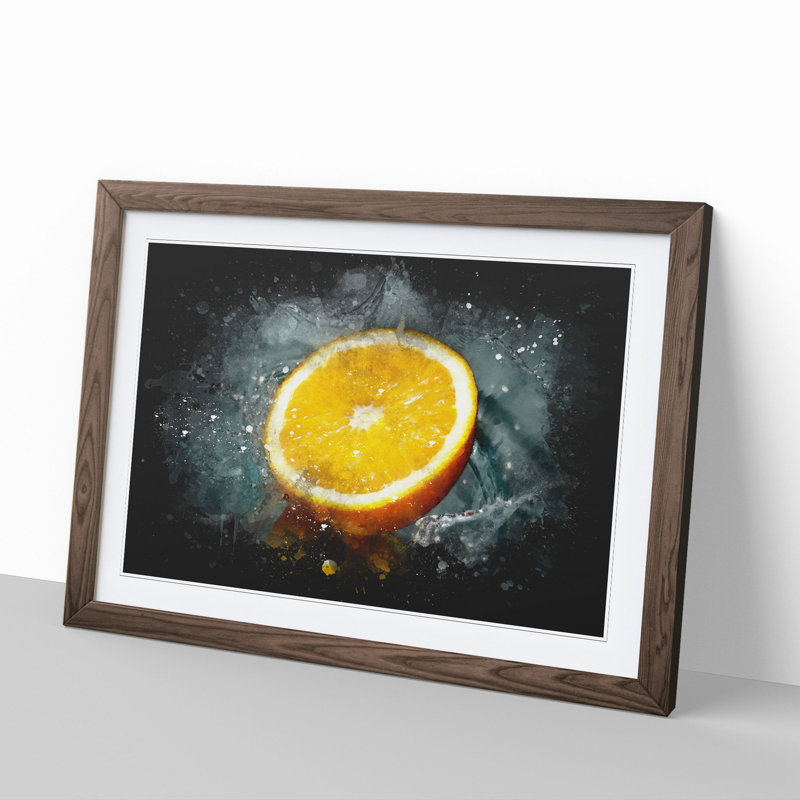 Sliced Orange Fruit - Single Picture Frame Print on Wood, 36cm H x 48cm W x 2cm D, Walnut Framed